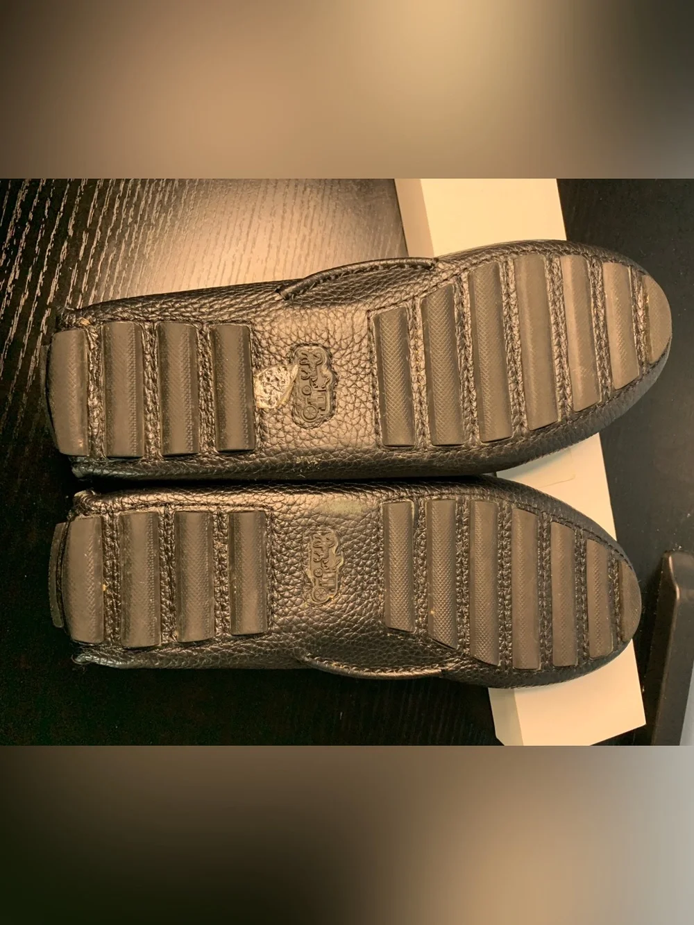 Coach Black Pebbled Leather Driving Loafer with Gold Bit